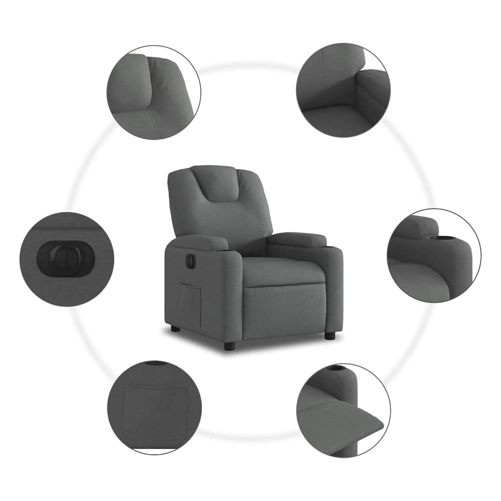 Fauteuil inclinable électrique Gris foncé Tissu