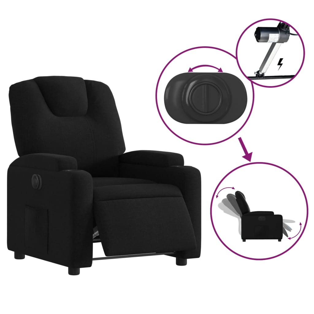 Fauteuil inclinable électrique Noir Tissu