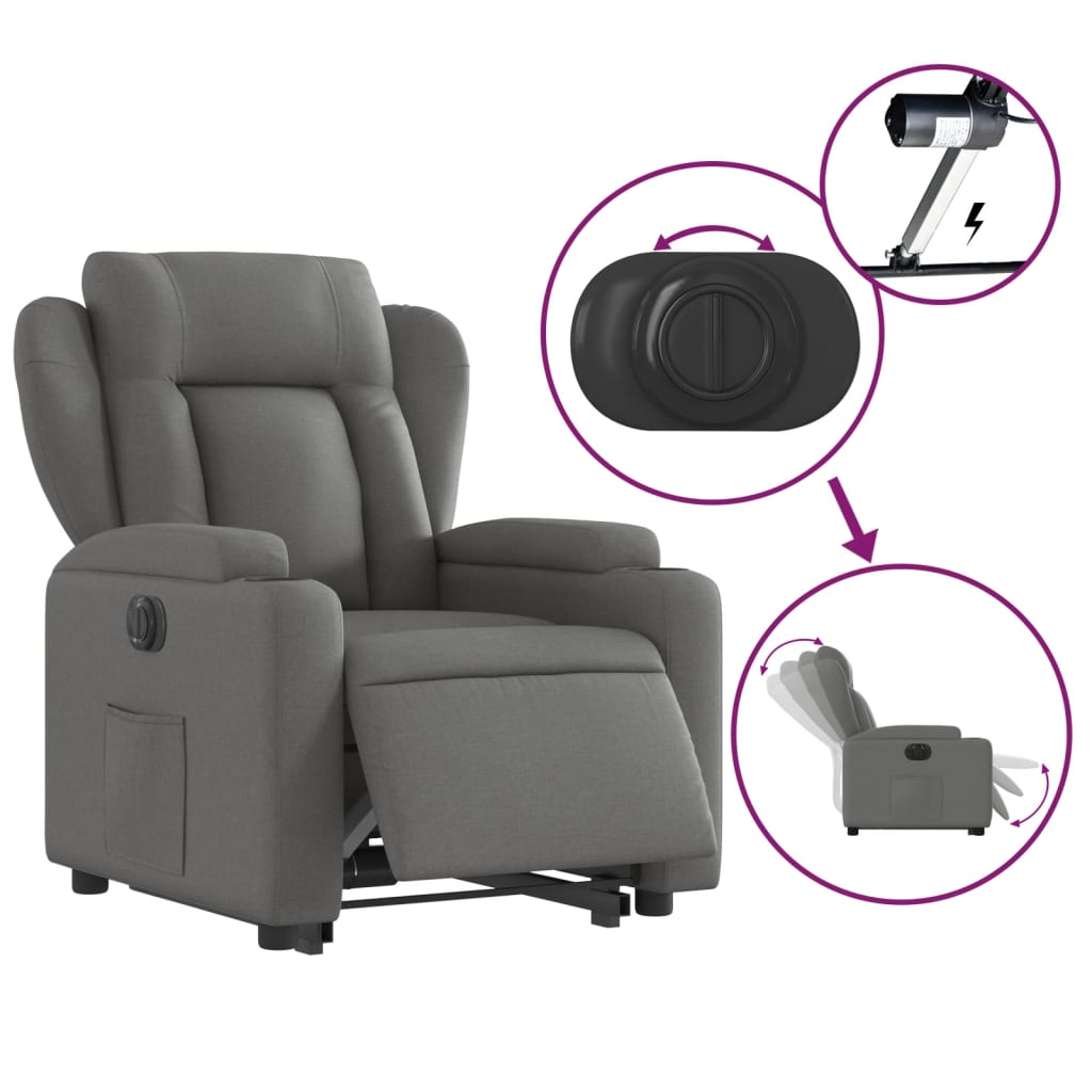 Fauteuil inclinable électrique gris foncé tissu