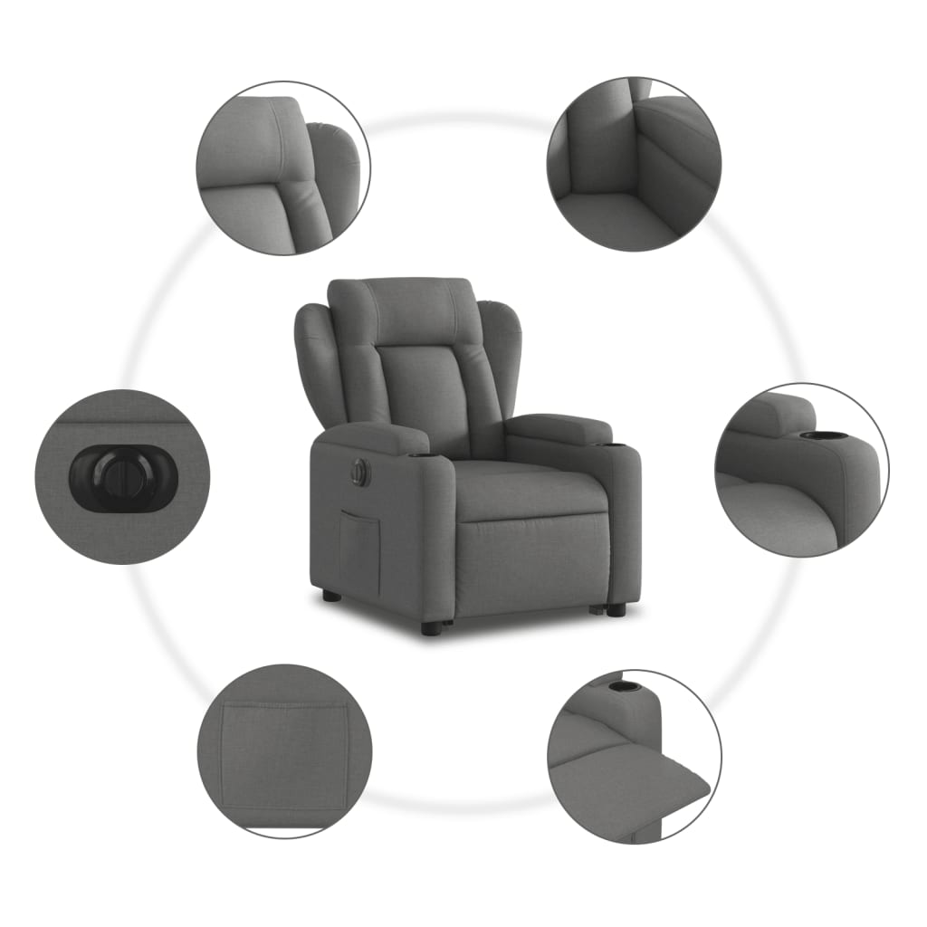 Fauteuil inclinable électrique gris foncé tissu