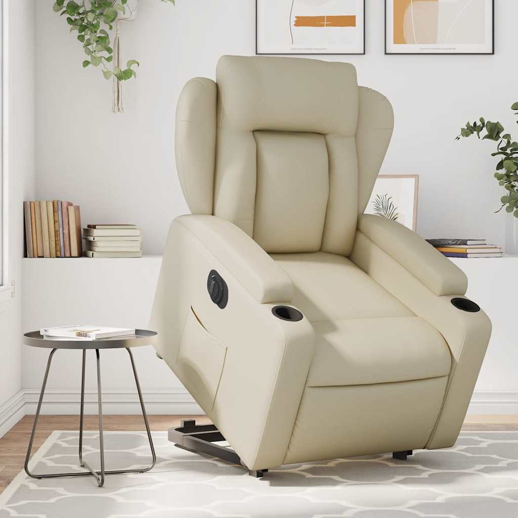Fauteuil inclinable électrique crème similicuir