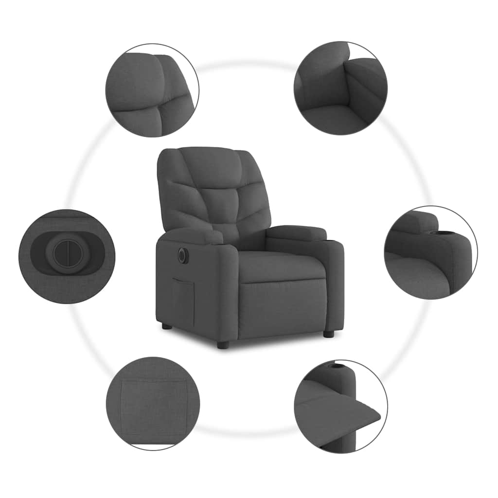 Fauteuil inclinable électrique gris foncé tissu