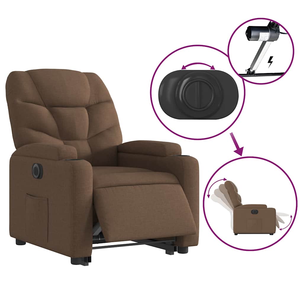 Fauteuil inclinable électrique marron tissu