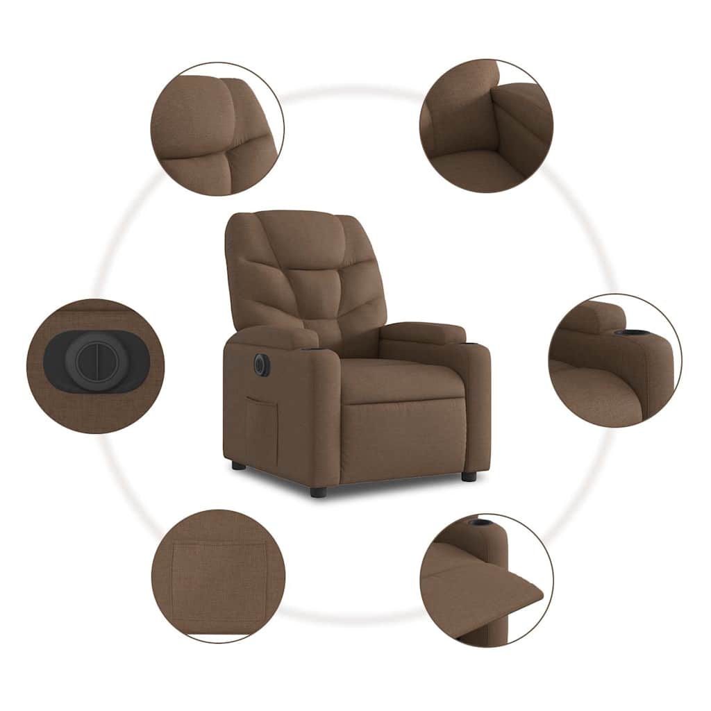 Fauteuil inclinable électrique marron tissu