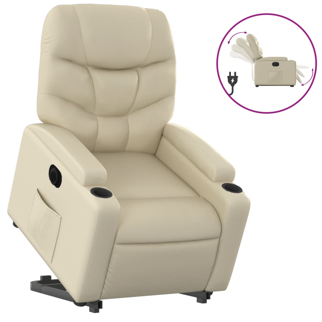 Fauteuil inclinable électrique crème similicuir