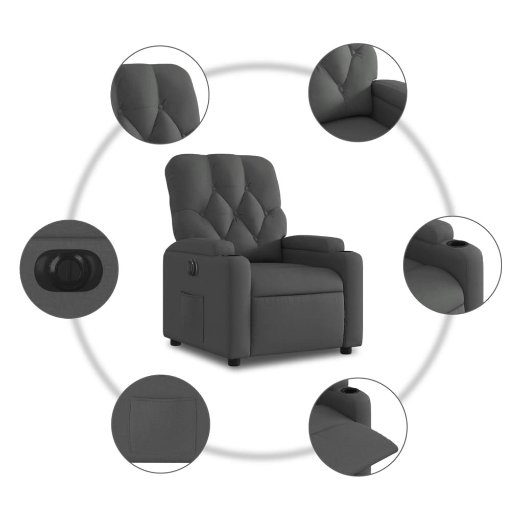 Fauteuil inclinable électrique Gris foncé Tissu