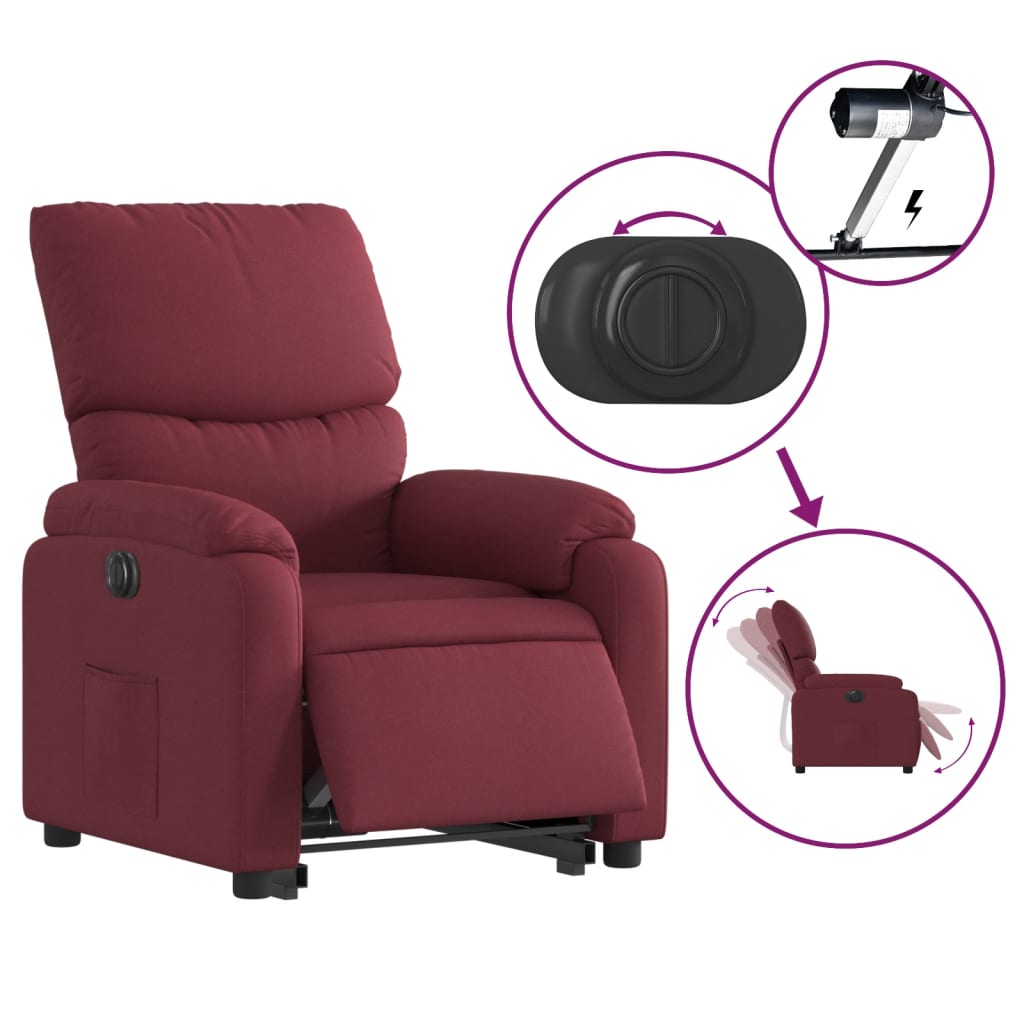 Fauteuil inclinable électrique rouge bordeaux tissu