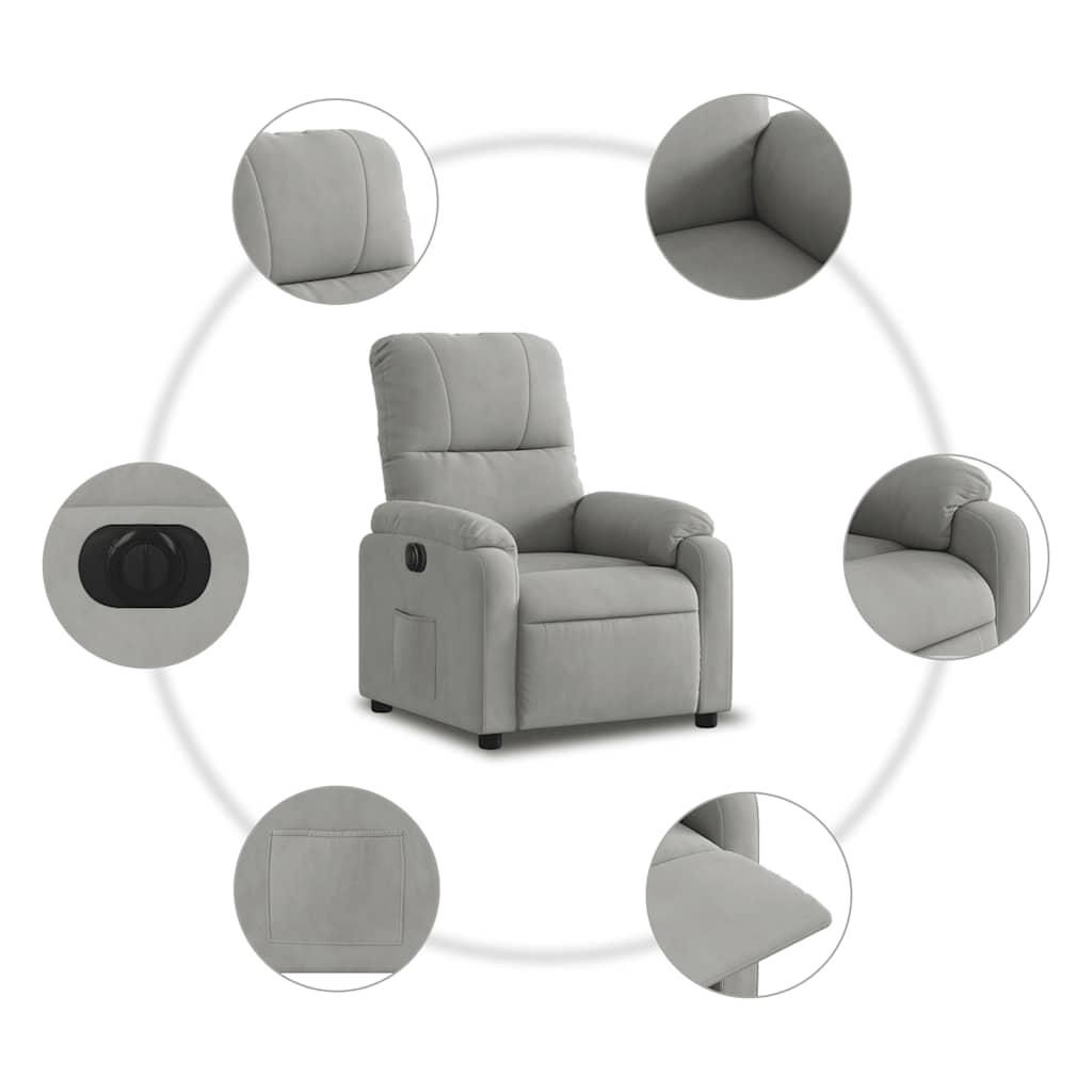 Fauteuil inclinable électrique gris clair tissu microfibre