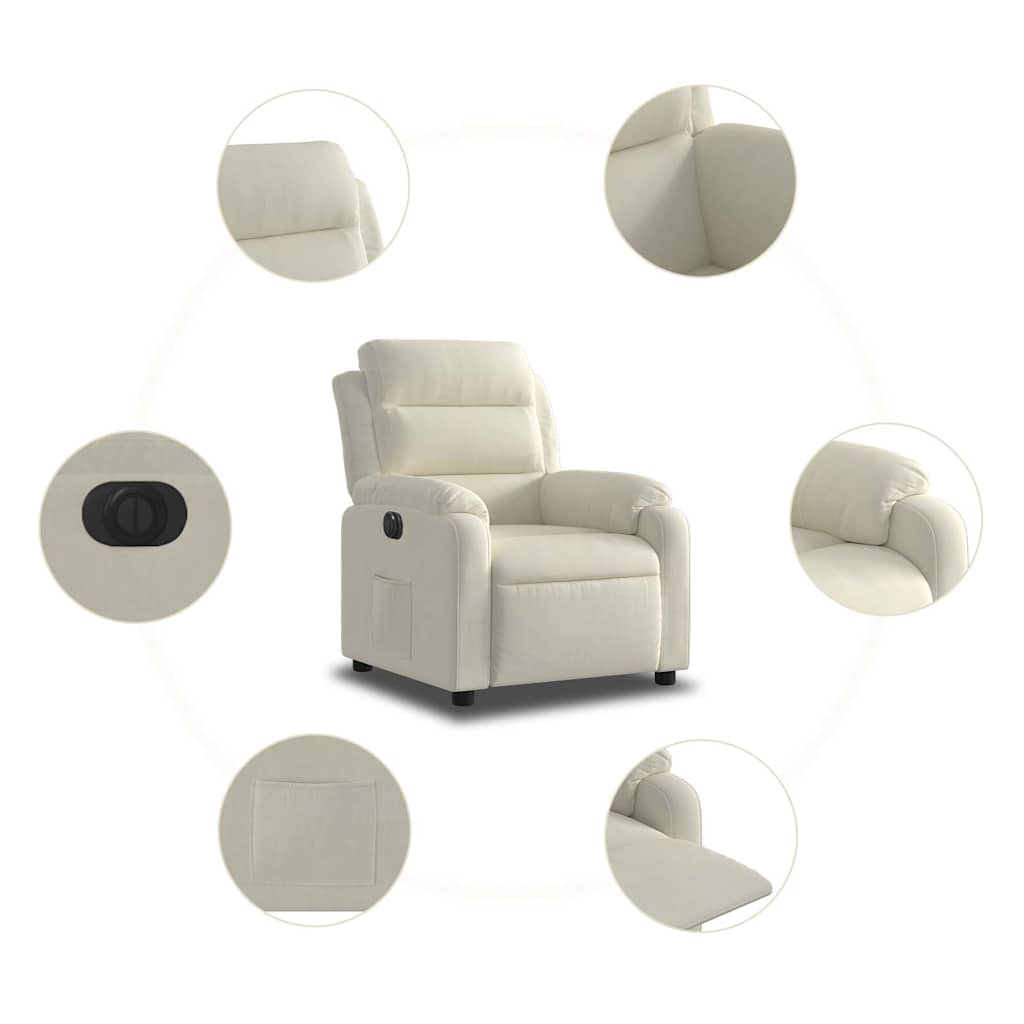 Fauteuil inclinable électrique Crème Velours