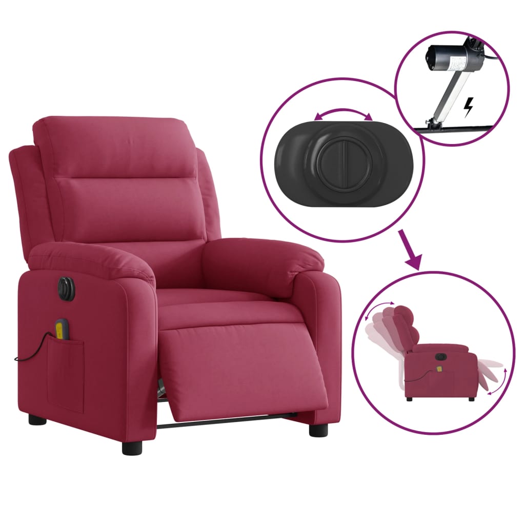 Fauteuil inclinable massage électrique rouge bordeaux velours