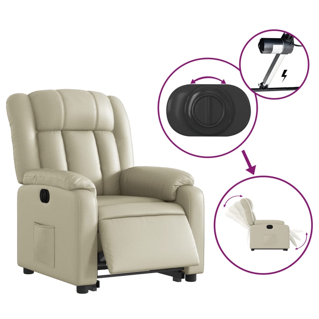 Fauteuil inclinable électrique crème similicuir