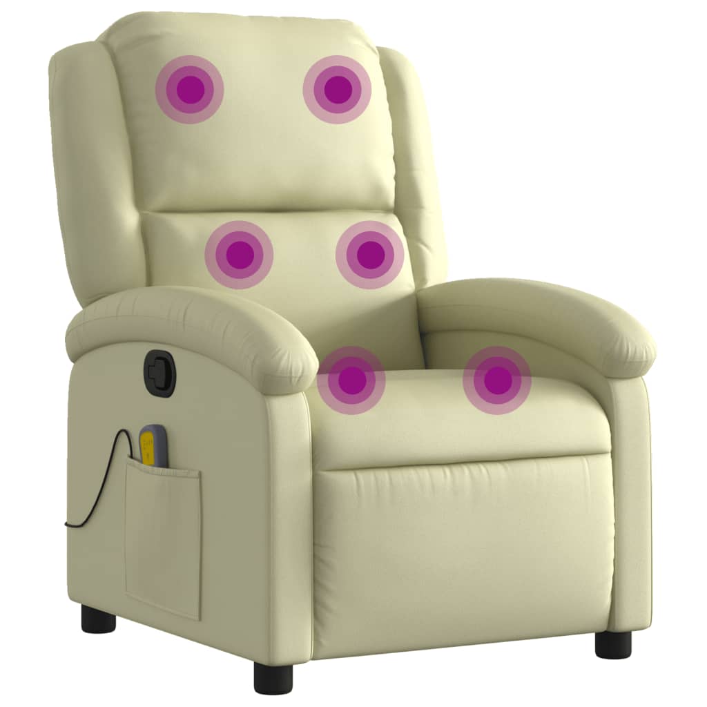 Fauteuil de massage inclinable crème cuir véritable