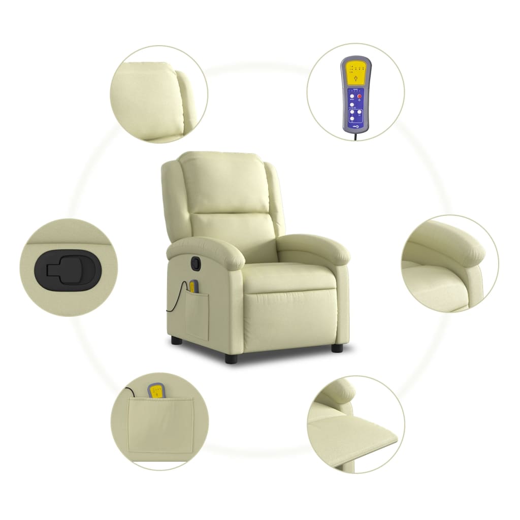 Fauteuil de massage inclinable crème cuir véritable