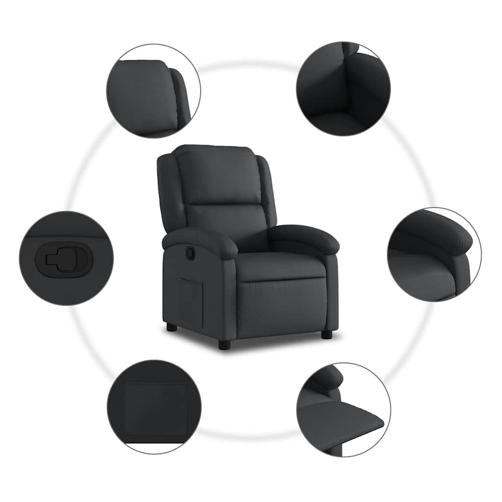 Fauteuil inclinable en cuir véritable noir