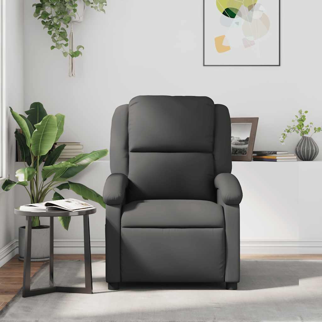 Fauteuil inclinable gris cuir véritable