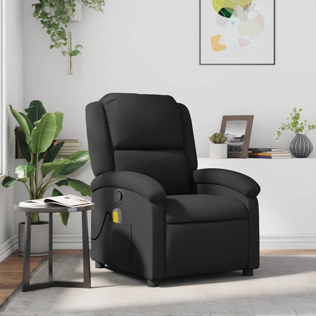 Fauteuil de massage inclinable noir cuir véritable