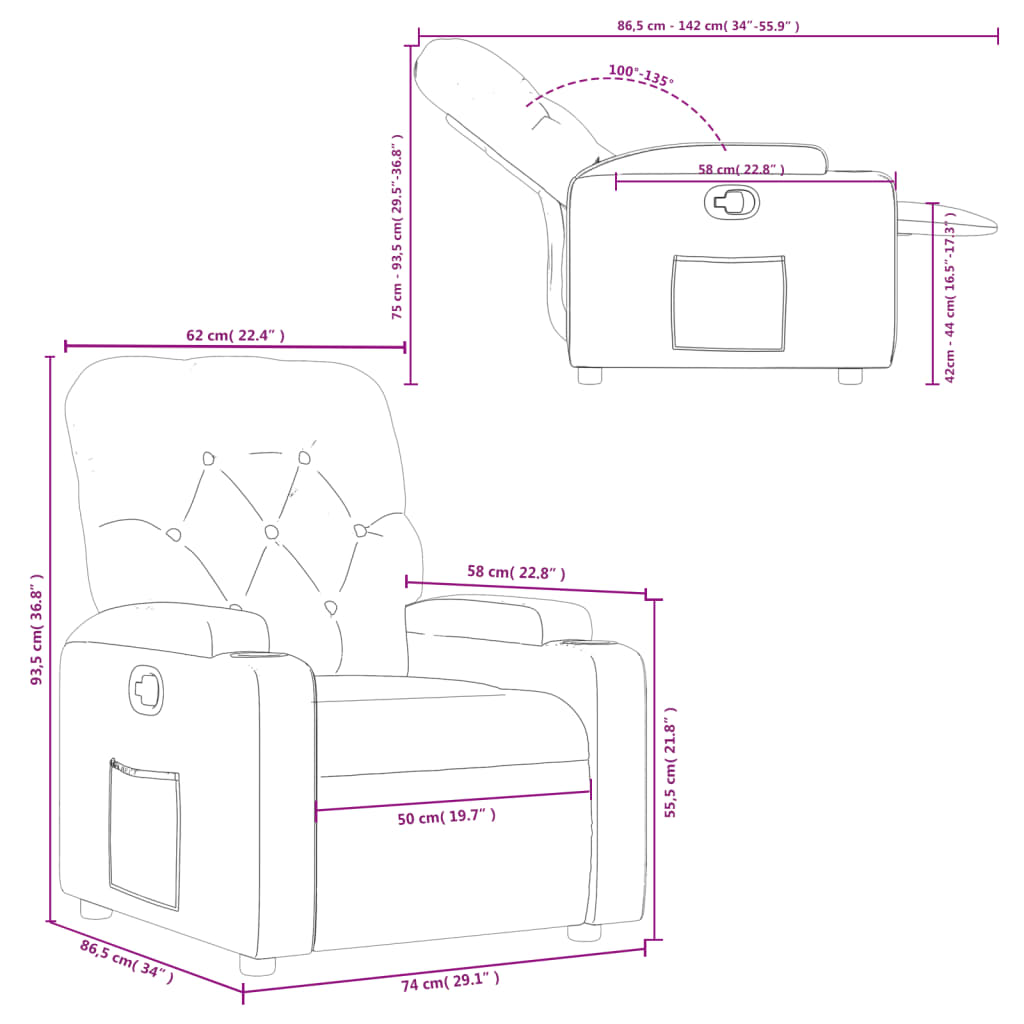 Fauteuil inclinable Taupe Tissu