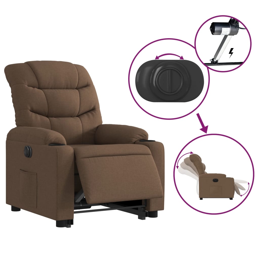 Fauteuil inclinable électrique marron tissu