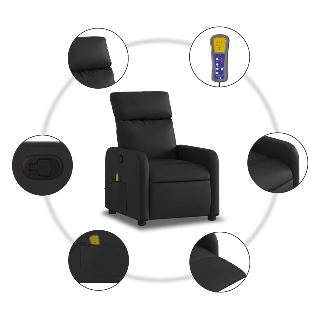 Fauteuil inclinable massant en similicuir noir