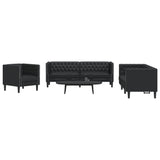 Ensemble de canapé Chesterfield 3 pcs noir similicuir