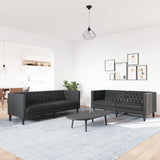 Ensemble de canapé Chesterfield 2 pcs noir similicuir