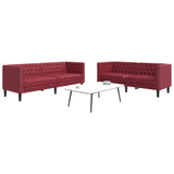 Ensemble de canapés Chesterfield 2pcs rouge bordeaux similicuir