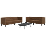 Ensemble de canapé Chesterfield 2 pcs marron similicuir daim