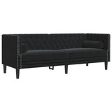 Ensemble de canapé Chesterfield et traversins 3pcs noir velours