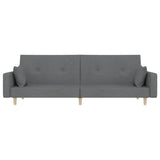 Canapé-lit à 2 places avec deux oreillers gris clair tissu