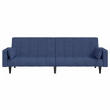Canapé-lit à 2 places avec deux oreillers bleu tissu