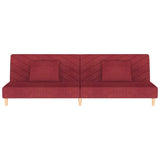 Canapé-lit à 2 places avec deux oreillers rouge bordeaux tissu