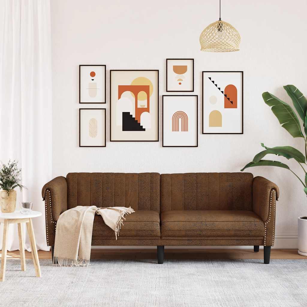 Canapé à 3 places marron similicuir daim