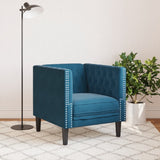 Fauteuil Chesterfield bleu velours