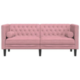 Canapé Chesterfield avec traversins 2 places rose velours