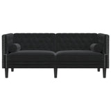 Canapé Chesterfield avec traversins 2 places noir velours