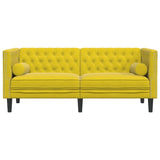 Canapé Chesterfield avec traversins 2 places jaune velours