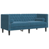 Canapé Chesterfield avec traversins 2 places bleu velours