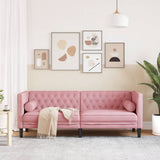 Canapé Chesterfield avec traversins 3 places rose velours