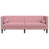 Canapé Chesterfield avec traversins 3 places rose velours