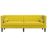 Canapé Chesterfield avec traversins 3 places jaune velours