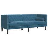 Canapé Chesterfield avec traversins 3 places bleu velours