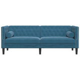 Canapé Chesterfield avec traversins 3 places bleu velours