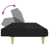 Canapé-lit à 2 places avec repose-pied noir tissu