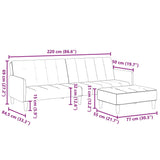 Canapé-lit à 2 places avec repose-pied gris clair velours