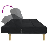 Canapé-lit à 2 places avec repose-pied noir tissu