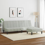 Canapé-lit à 2 places avec repose-pied gris clair velours