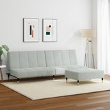 Canapé-lit à 2 places avec repose-pied gris clair velours