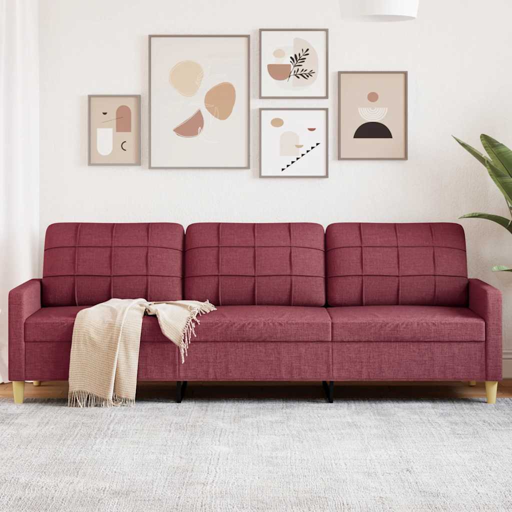 Canapé à 3 places Rouge bordeaux 210 cm Tissu