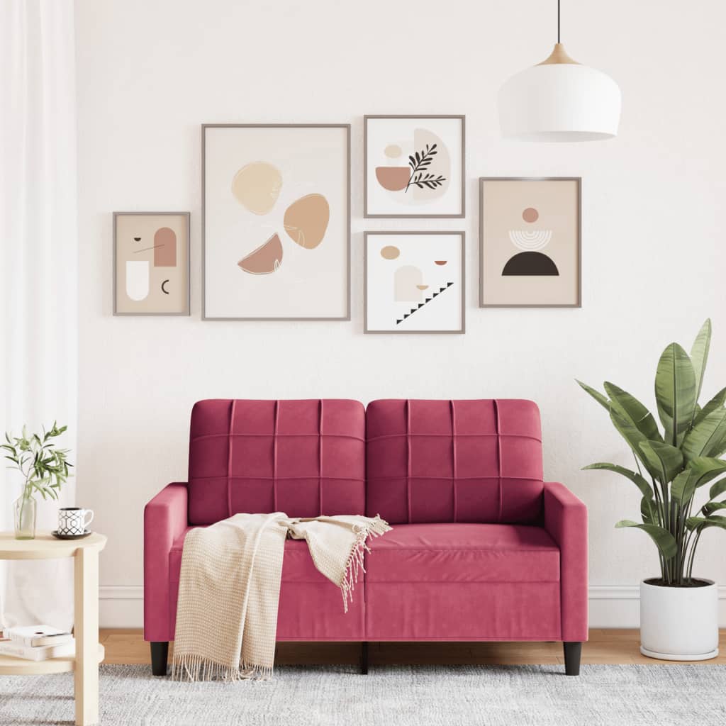 Canapé à 2 places Rouge bordeaux 120 cm Velours