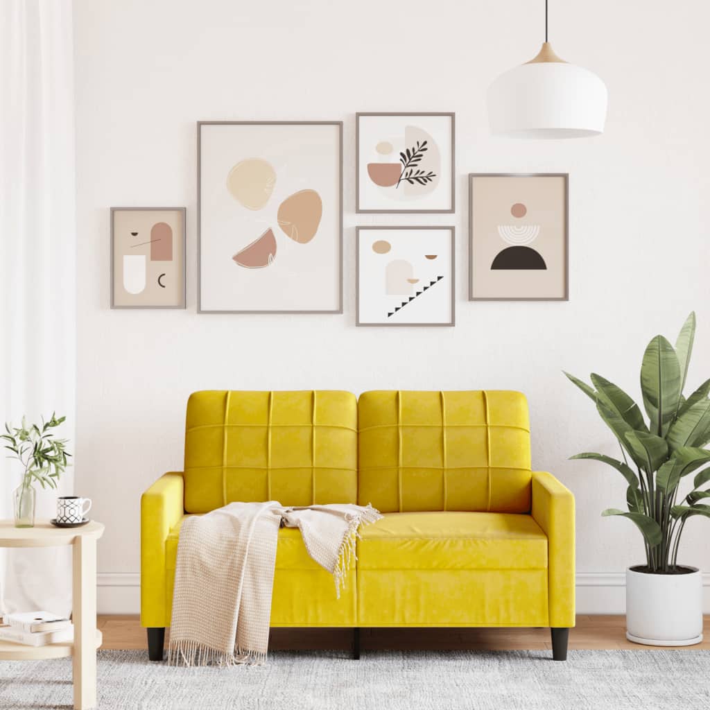Canapé à 2 places Jaune 120 cm Velours